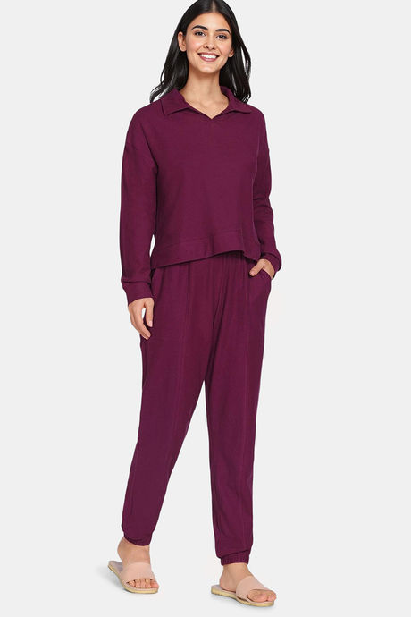 Zivame 2 Mile Fashion Knit Cotton Lifewear Set - Plum Caspia — image 4